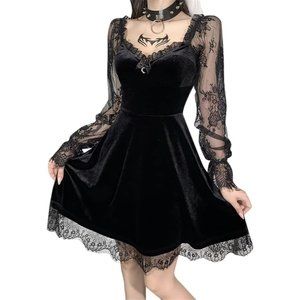 Gothic Clothes Dress,Lace Mini Sleeveless Dress Black